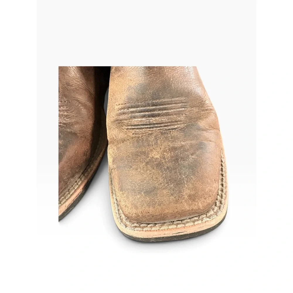 Ariat Kids Brown Blue Leather Square Toe Western Cowboy Boots READ